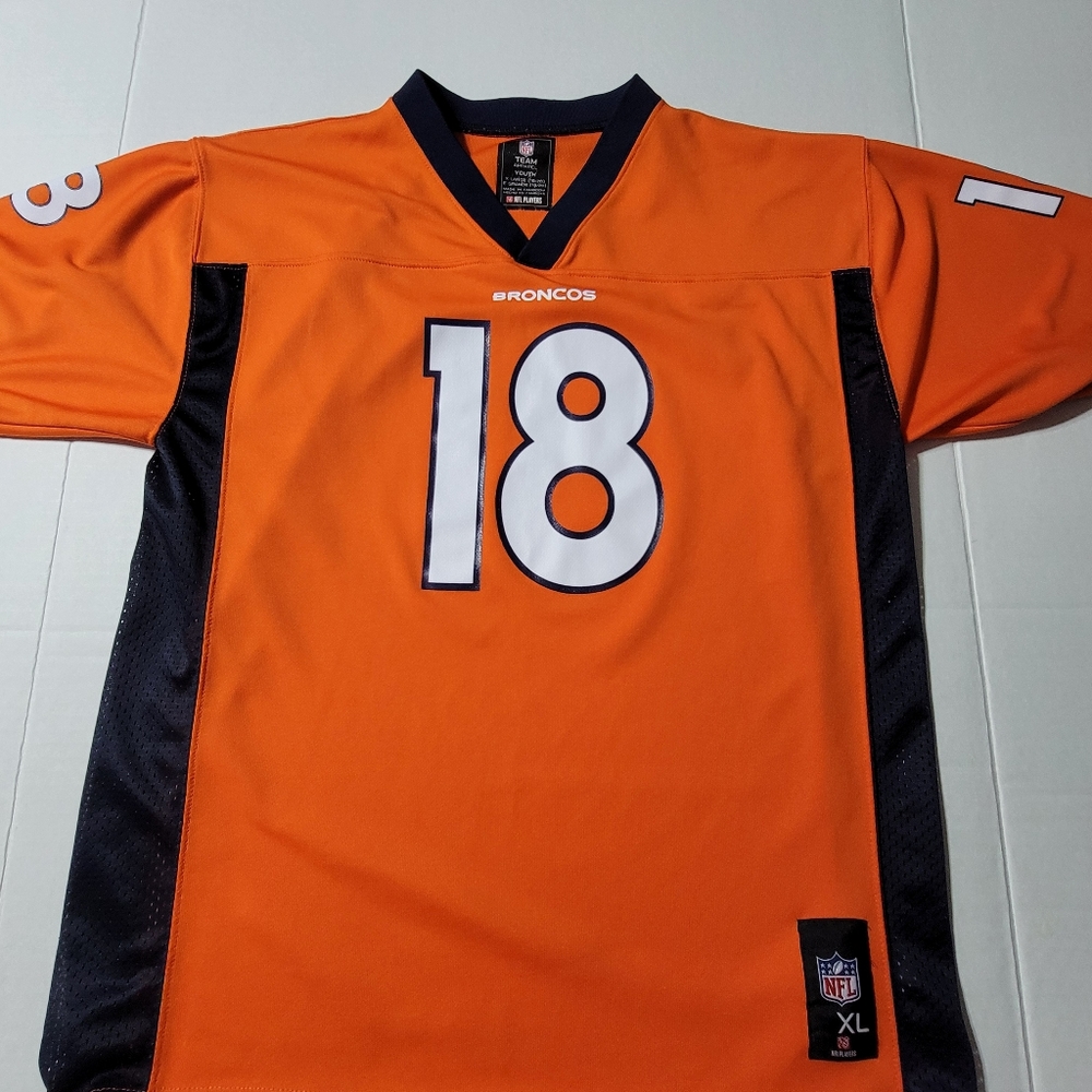 💚Peyton‎ Manning Denver Broncos Shirt NFL Apparel Boys Youth XL 18/20 Excellent